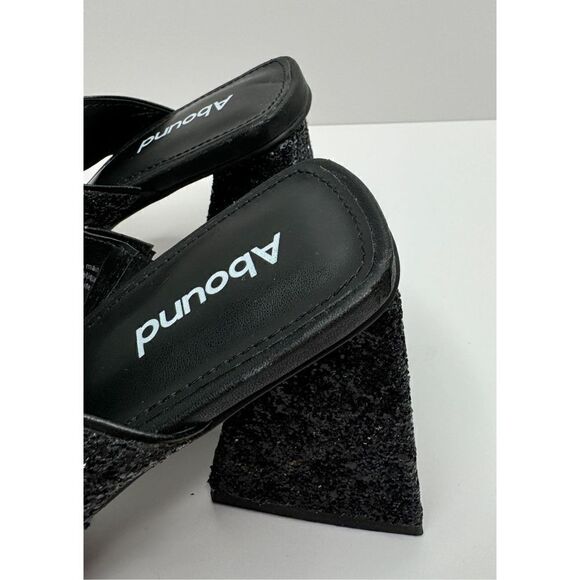 Abound Dress Sandals Size 7.5 Black Carina Glitter Slip On Open Square Toe Heels - Picture 6 of 8